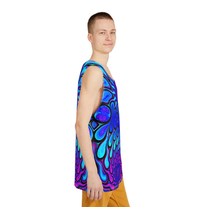 Corner detail shot of the Night Groove print on the tank top.