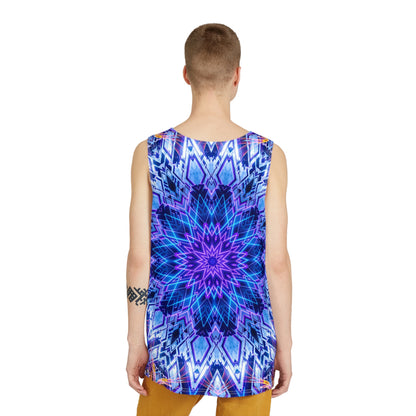 Corner detail of the Space Oasis men's tank top print.