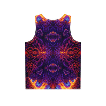 Close-up of the Lilith's Gate V3 graphic printed on the tank top fabric.
