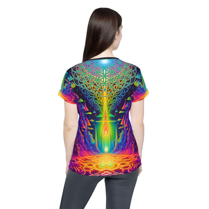 Side angle of the Maze of Life sport tee showing the classic jersey fit.