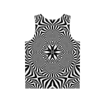 Back view of The Illusionist men's tank top, print continuing across the fabric.