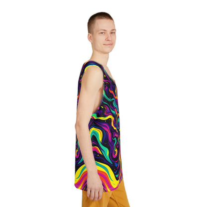 Men's tank top with the Tastes Like Snozzberries design, shown from above.