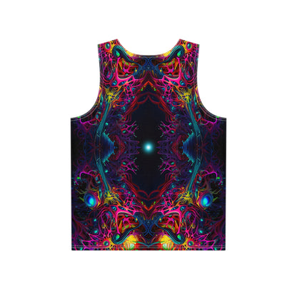 Back view of The Peculiarity men's tank top, print continuing across the fabric.