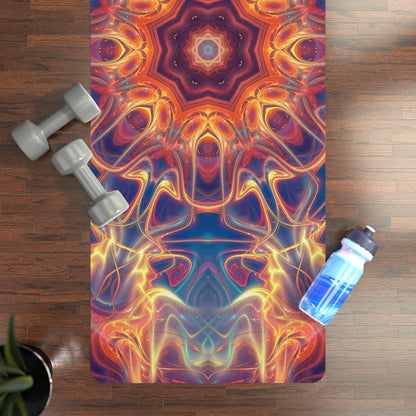 Corner close-up of the Aquatic Rays yoga mat showing print detail and rubber edge.