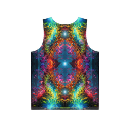 Back view of The Elixir V2 men's tank top, print continuing across the fabric.