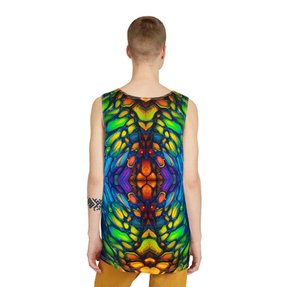 Overhead view of the Scaled men's tank top laid on a flat surface.