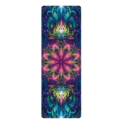 Rubber yoga mat printed edge to edge with the psychedelic Gatekeepers art design.