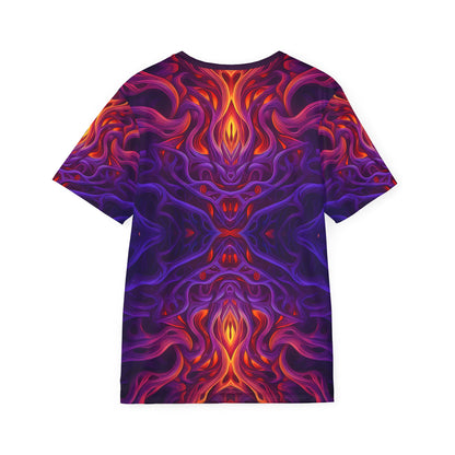Back view of the "Lilith's Gate V2" sport tee, showing the print continuing across the fabric.