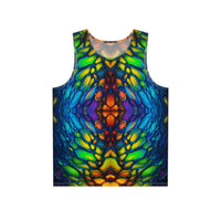 Flat lay of the Scaled print men's tank top showing the full all-over design.