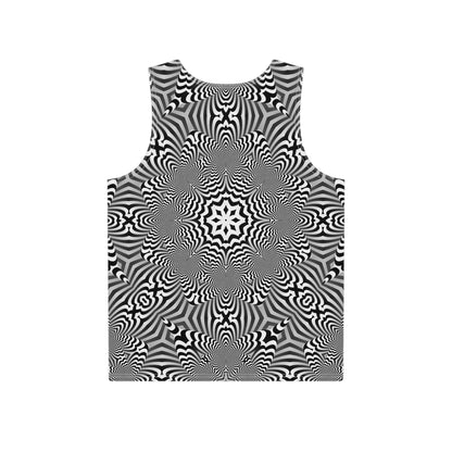Close-up of the black and white Zibrus Maximus tank top print detail.
