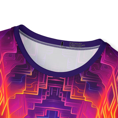 Close-up of the Maze of Life V3 print on the men's sport tee fabric.