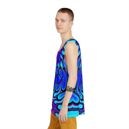 Product photo of the Night Groove men's tank top from above.