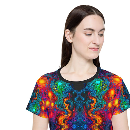 Close-up of the fabric texture on the Molten Flow women's sport tee.