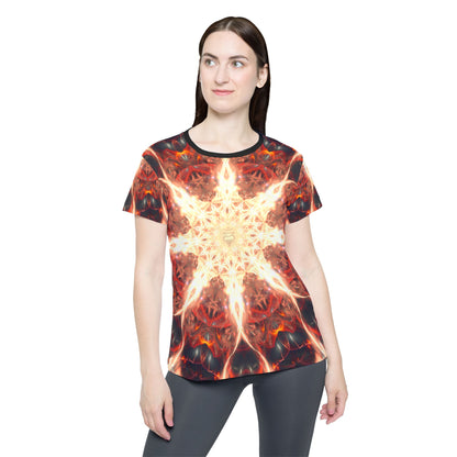 The Muladhara sport tee photographed at an angle showing the fit.