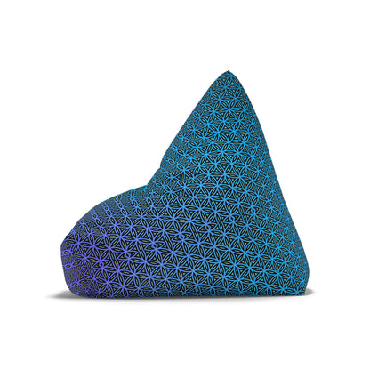 The Blue Flower of Life bean bag chair cover photographed low on the floor.