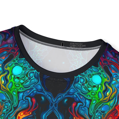 Close-up of the Molten Flow print on the men's sport tee fabric.