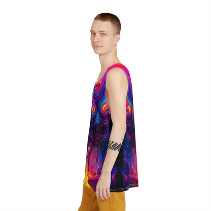 Side view of the Nebulon tank top, showing the print along the seam.