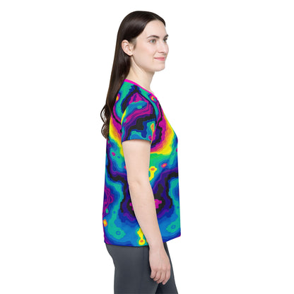 Angled view of the Digiheat sport tee highlighting the print pattern.