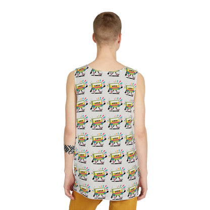Back view of the Cassette Pattern men's tank top with its retro print.