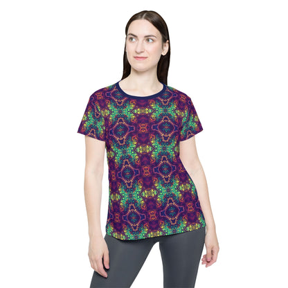 Close-up of the McTrippy print on the women's sport tee fabric.