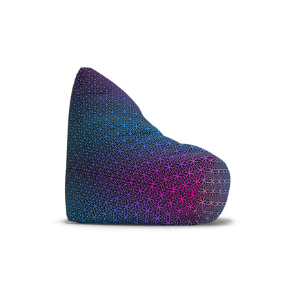Overhead view of the Rainbow Flower of Life bean bag chair cover pattern.