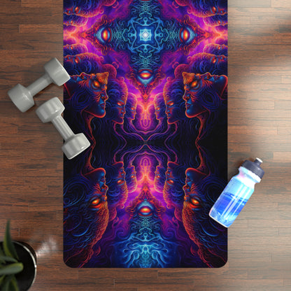 Close-up of the 'The Watchers' yoga mat print, showing the microfiber suede surface detail.