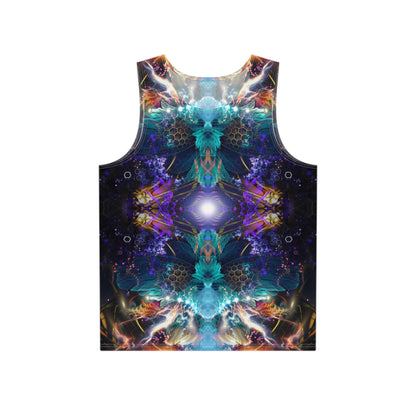 Flat lay of the Source of Creativity V2 men's tank top showing the print.