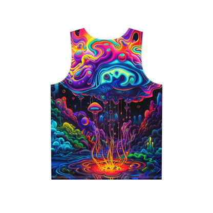 Close-up of the Acid Rain tank top fabric and print detail.