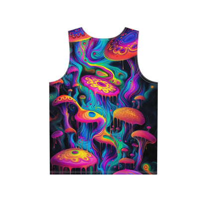 Angled view of the Shpongleoid men's tank top on a model, showing the fabric drape.