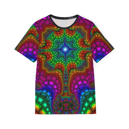 Front view of the "Kambo" sport tee, showing the all-over print design across the chest.