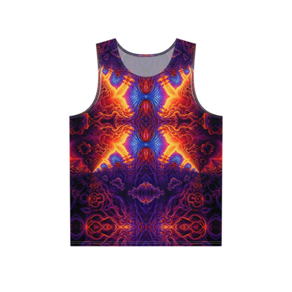 Flat lay of the Lilith's Gate men's tank top showing the full print.