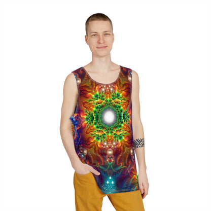 Photonic print men's tank top laid flat