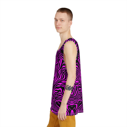 Full view of the Pink Zebra print men's tank top