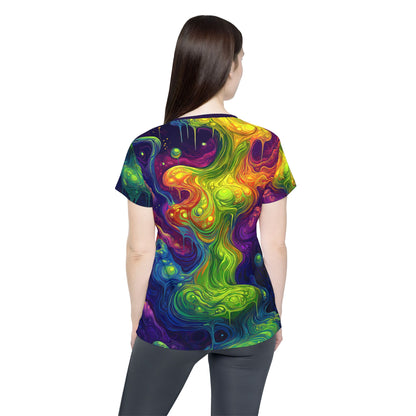 Corner detail of the "I Love Lava Lamp" print women's sport tee.