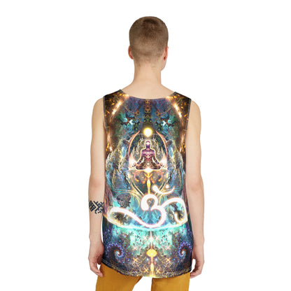 Back view of the Density 432 men's tank top with its sacred geometry print.