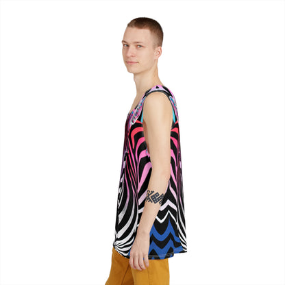 Full view of the Psybra print men's tank top