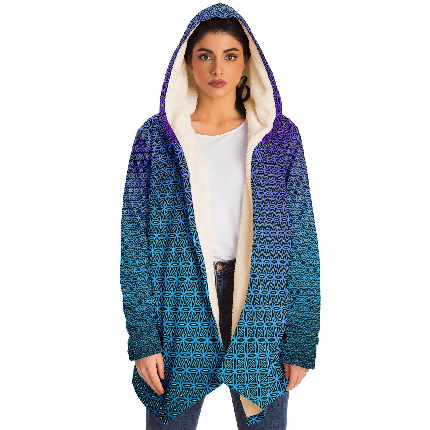 "Blue Flower of Life Pattern" HOODED CLOAK