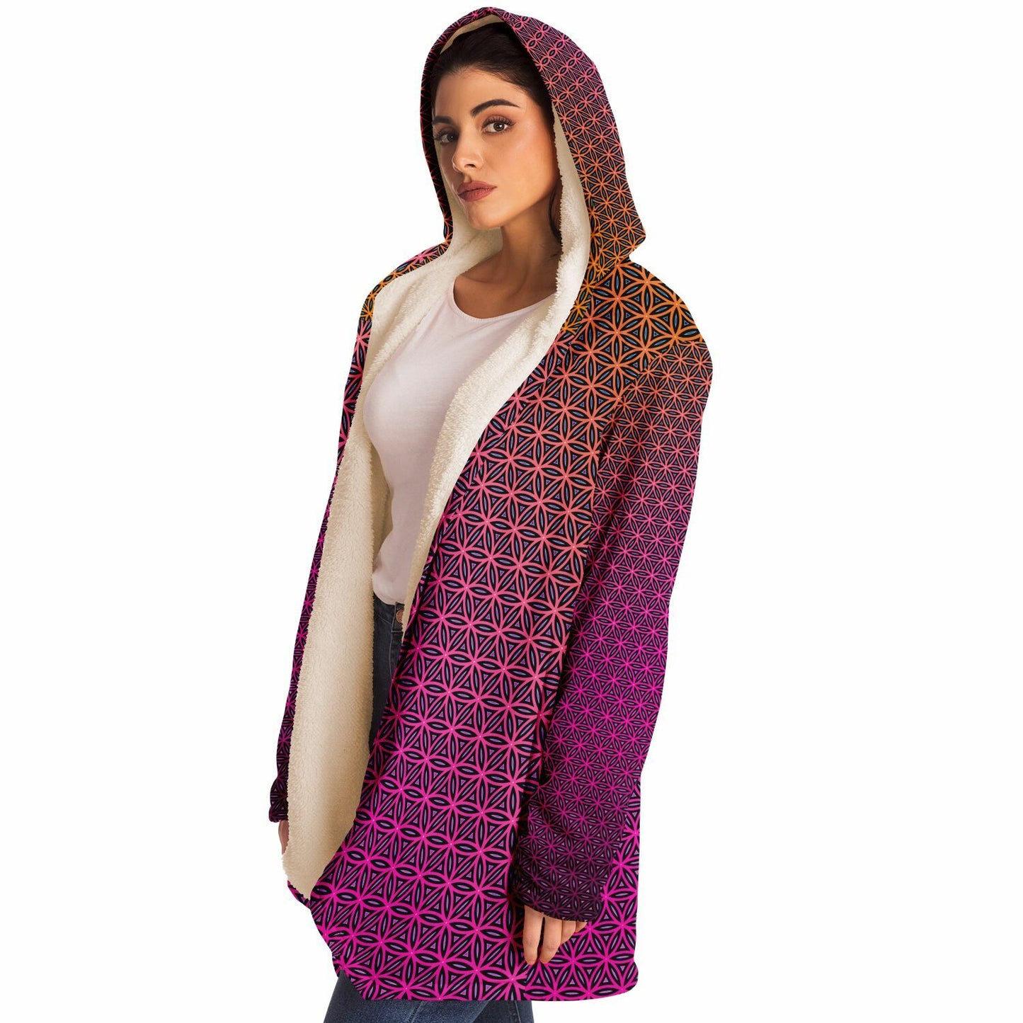 "Pink Flower of Life Pattern" HOODED CLOAK