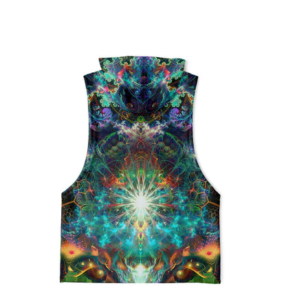 Flat lay of the back of the “To Tree or Not to Tree” all-over-print sleeveless hoodie, showing the full back print.