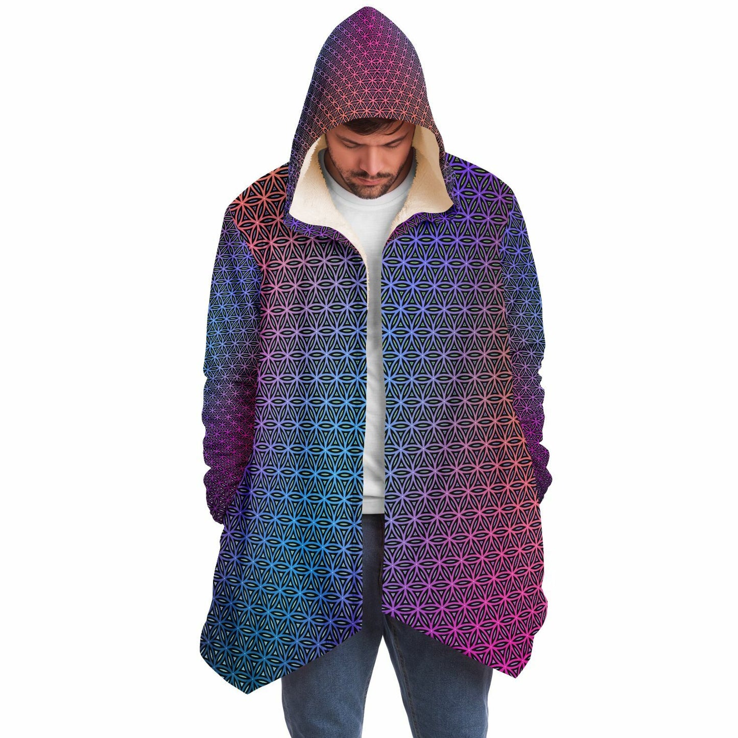 "Rainbow Flower of Life Pattern" HOODED CLOAK