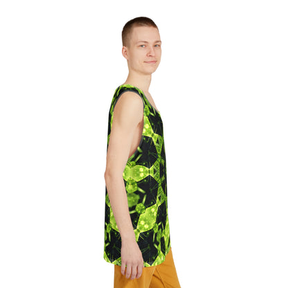 Folded Geocomb men's tank top showing the soft polyester-spandex fabric.