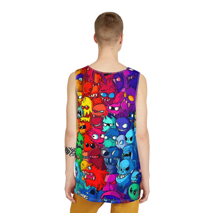Corner detail of a men's tank top with the 'What Dreams May Come' artwork.
