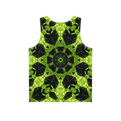 Close-up of the Geocomb print detail on the men's tank top fabric.
