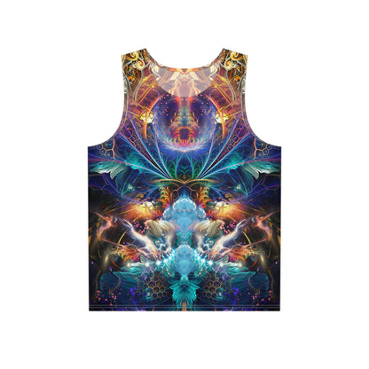 Flat lay of the Source of Creativity men's tank top showing the print.