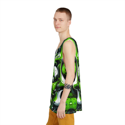 Only 50% Schizophrenic men's tank top laid flat, showing the full front print.