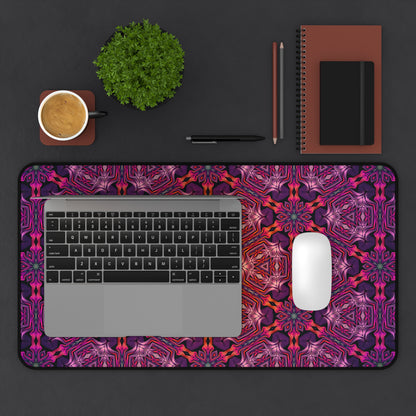 Top-down view of the full Forged In Neon desk mat.