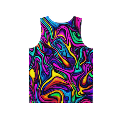 Back view of the 'Blend In or Don't' men's tank top laid flat, showing the print continuing across the fabric.
