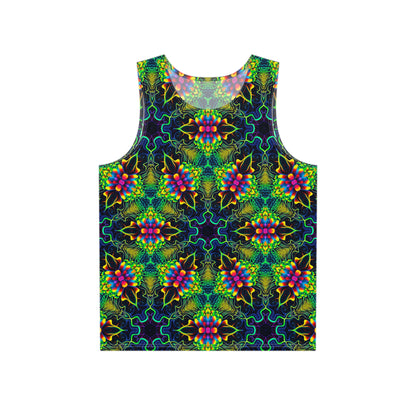 Might Be Poisonous men's tank top shown from the front, full print view.