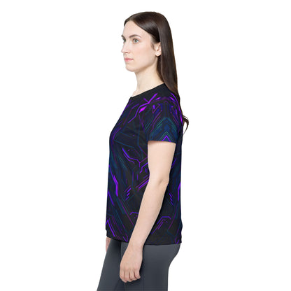 Flat lay of the "Alice In Night City" women's sport tee.