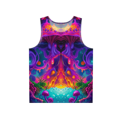 Flat lay of the Port Gillstown Reflection men's tank top showing the full print.